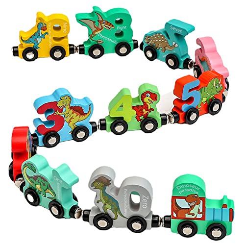LICHENGTAI Dinosaurier Zug Set mit Ziffern 0-10, Montessori Spielzeug Holz Bunter Zahlenzug Eisenbahn Pädagogisches Spielzeug Geschenk für Baby Jungen Mädchen Alter 2 3 4 5 Jahre von LICHENGTAI