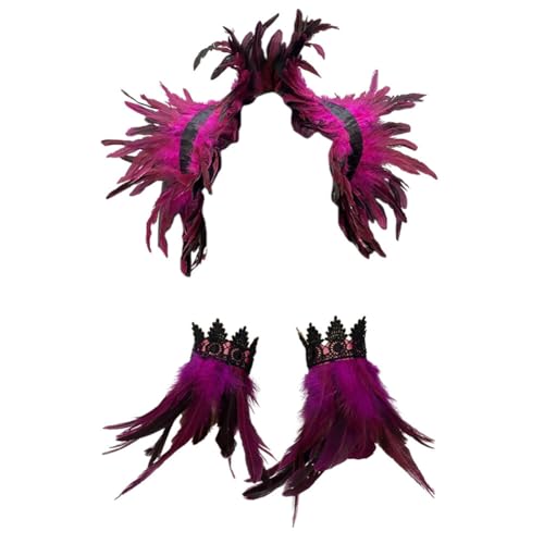 LICHENGTAI Federumhang Damen Gothic Feder Epauletten Umhang Schal mit Feder Manschetten Handschuhe Feder Armbänder Halloween Kostüm für Foto Requisite Cosplay Party Kleidung LICHENGTAI Federumhang Damen Gothic Feder Epauletten Umhang Schal mit Feder Manschetten Handschuhe Feder Armbänder Halloween Kostüm für Foto Requisite Cosplay Party Kleidung von LICHENGTAI