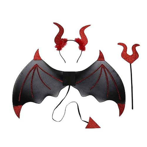 LICHENGTAI Fledermaus Kostüm Halloween Teufel Haarreif Teufelsschwanz Dreizack Devil Flügel Kostüm Kinder Cosplay Zubehör für Halloween, Karnevals, Fasching, Cosplay Themenpartys von LICHENGTAI