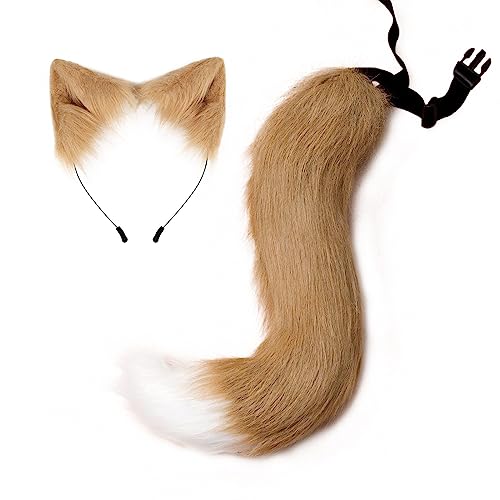 LICHENGTAI Fuchs Cosplay Set Faschingskostüm für Kinder Erwachsene, Fuchsohren Cosplay Set Fuchs Ohren Stirnband Fuchsschwanz für Kinder Erwachsene Fasching Karneval Halloween Party von LICHENGTAI