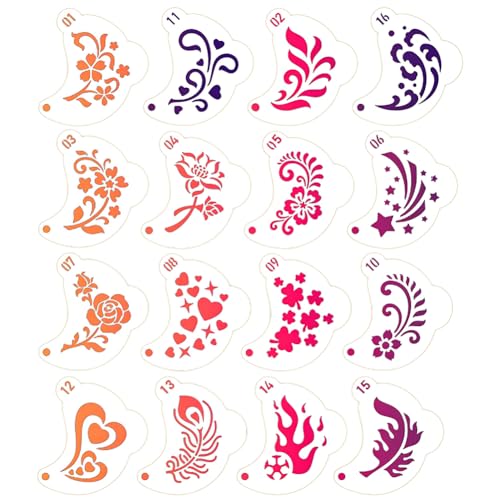 LICHENGTAI Gesichtsbemalung Schablonen, 16 Stück Gesichtsmalerei Template 7.7CM x 7.2CM Kinder Gesichtsmalerei Schablonen Wiederverwendbare Schablonen für DIY Kunst Malerei Sprühen von LICHENGTAI