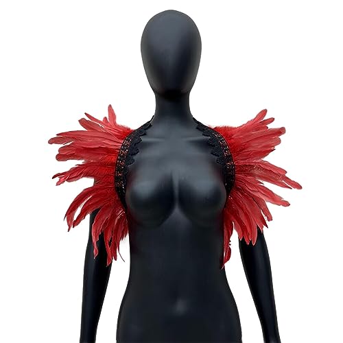 LICHENGTAI Gothic Feder Cape Damen Federkragen Kostüm Herren Feder Schal Schulter Flügel Punk Kostüm für Halloween Fasching Karneval Party Kostüm von LICHENGTAI