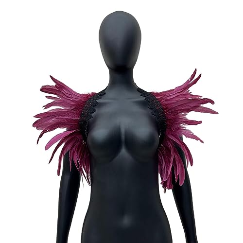 LICHENGTAI Gothic Feder Cape Damen Federkragen Kostüm Herren Feder Schal Schulter Flügel Punk Kostüm für Halloween Fasching Karneval Party Kostüm von LICHENGTAI