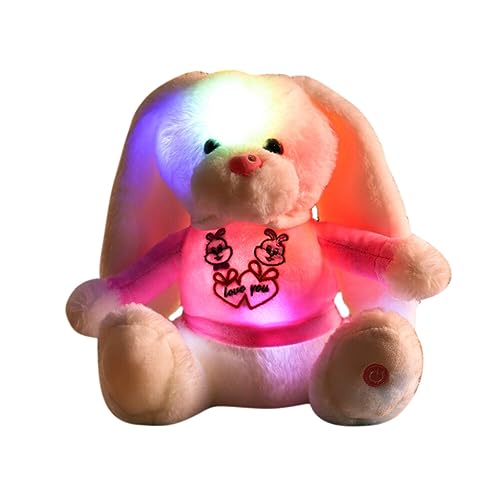 LICHENGTAI Kaninchen Kuscheltier mit LED-Beleuchtung, 28cm Osterhase Hase Plüschtier Spielzeug Weiches Plüschhase Plüschpuppen Schlappohren Plüschkissen Weihnachten Geburtstag Geschenk für Kinker von LICHENGTAI