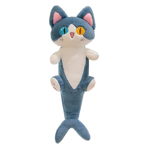 LICHENGTAI Kuscheltier Katze Plüschtier Hai Stofftier Plüschkissen Lange Plüsch Spielzeug Umarmungskissen Plüsch Katze Cuddle Toys Rückenkissen Geburtstagsgeschenk für Kinder Erwachsene, 50CM von LICHENGTAI