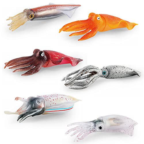 LICHENGTAI Mini Meerestiere Figuren, 6 Stück Ozean Tierfiguren Set Tintenfisch Spielzeug Marine Leben Tier Spielzeug Set Miniatur Spielzeug Lernen Spielset Ornamente Weihnachten Geschenk Für Kinder von LICHENGTAI