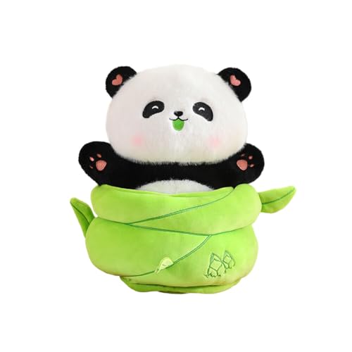 LICHENGTAI Panda Kuscheltier Stofftier, 25cm Niedliche Panda Plüschtier mit Bambus Flauschiges Schlafkissen Wurfkissen Geschenk Gefüllt für Kinder Mädchen Jungen, Schmusetier für Kuscheltierliebhaber von LICHENGTAI