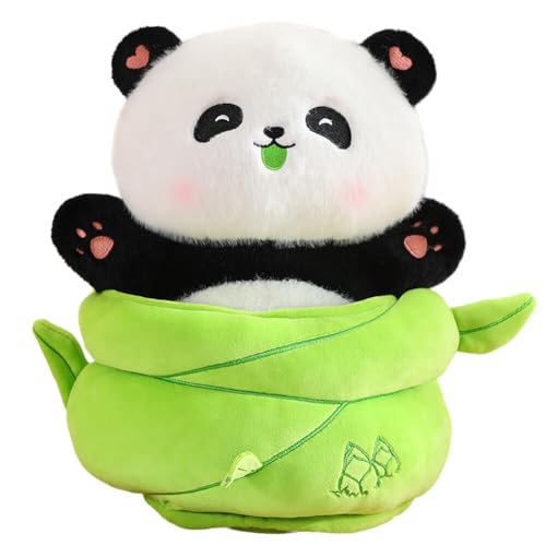 LICHENGTAI Panda Kuscheltier Stofftier, 25cm Niedliche Panda Plüschtier mit Bambus Flauschiges Schlafkissen Wurfkissen Geschenk Gefüllt für Kinder Mädchen Jungen, Schmusetier für Kuscheltierliebhaber von LICHENGTAI