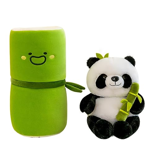 LICHENGTAI Panda Plüschtier mit Bambus, 25cm Pandabär Kuscheltier Flauschige Panda Puppe Schlafkissen Wurfkissen Super Weiche Stofftier Spielzeug Sofakissen Geschenk Für Kinder Jungen Mädchen von LICHENGTAI