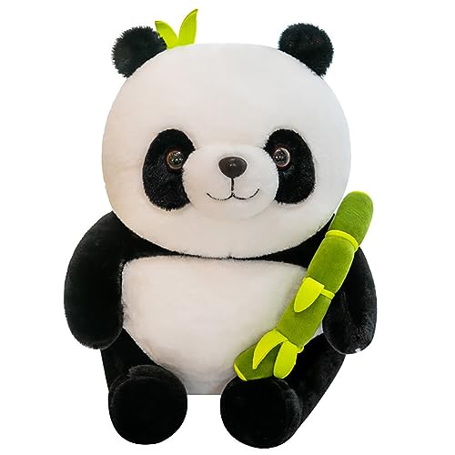 LICHENGTAI Panda Plüschtier mit Bambus, 35cm Pandabär Kuscheltier Flauschige Panda Puppe Schlafkissen Wurfkissen Super Weiche Stofftier Spielzeug Sofakissen Geschenk Für Kinder Jungen Mädchen von LICHENGTAI