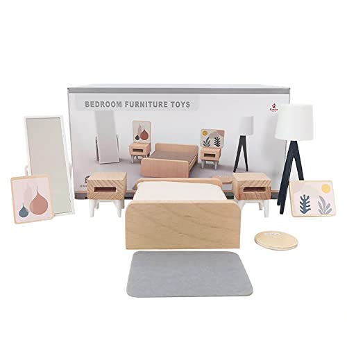 LICHENGTAI Puppenhaus Möbel und Zubehör, Puppenmöbel Kinderzimmer Puppenhaus Ausstattung Holz Puppen Möbel Set Miniatur Puppenhaus Zubehör Badezimmer Schlafzimmer Wohnzimmer von LICHENGTAI