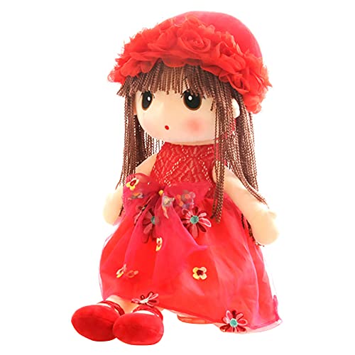 LICHENGTAI Weiche Stoffpuppe, Stoffpuppe babypuppe Püppchen mit Haar, 45cm Schöne Puppe Stoffpuppe Plüsch Stofftier Spielzeug Cartoon Deko Toy Geschenk Gift für Kinder Baby Mädchen, Rot von LICHENGTAI