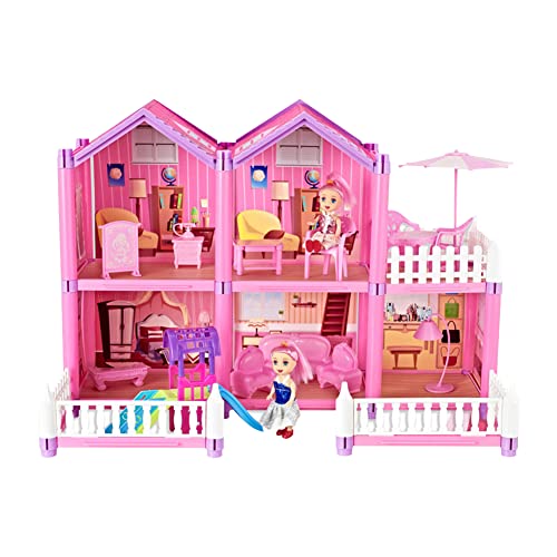 Puppenhaus mit Möbeln und Zubehör, Puppenhaus Miniatur mit Möbeln, Traumhaus Puppenhaus Set Kinder DIY Rollenspiel Puppenhaus Puppenstube Dollhouse für Toddler Kinder Junge und Mädchen von LICHENGTAI