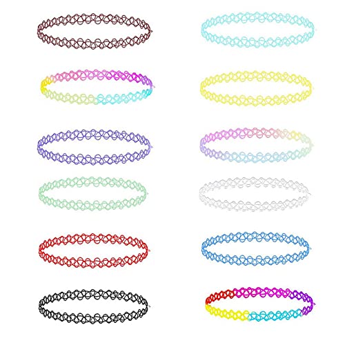 LICQIC Choker Halskette Sets, 90er Choker Kette für Mädchen Frauen Kinder, 12 Stück Farbig Halskette von LICQIC