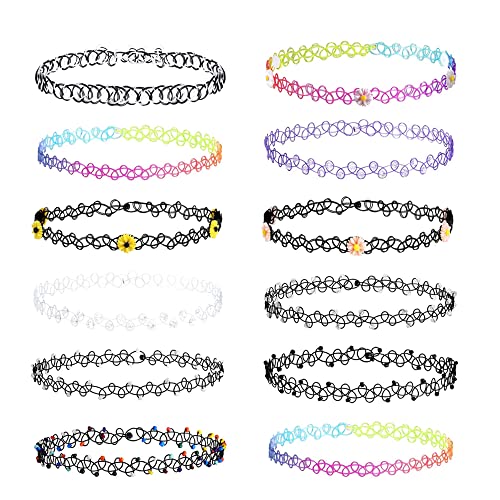 LICQIC Choker Halskette Sets, 90er Choker Kette für Mädchen Frauen Kinder, 12 Stück Farbig Halskette von LICQIC
