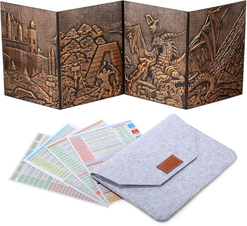 LIEFY DND DM Screen - D&D Dungeon and Dragons Spielleiterscreen aus geprägtem 3D Kunstleder mit Drachenmuster und 4 Panels mit Taschen - DND Geschenk - DND Zubehör (Copper) von LIEFY