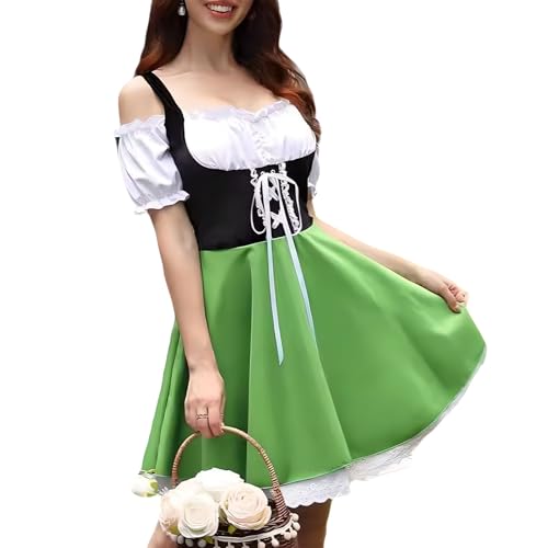 LIEROLYE Bayerisches Dirndlkleid für Damen, Oktoberfest-biermädchenkostüm, für Halloween Und Deutsche Festkostüme(Green,XXL) von LIEROLYE