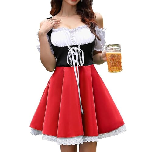 LIEROLYE Bayerisches Dirndlkleid für Damen, Oktoberfest-biermädchenkostüm, für Halloween Und Deutsche Festkostüme(Red,XXX-Large) von LIEROLYE