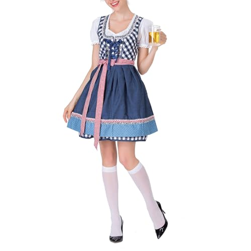 LIEROLYE Damen Dirndl 3-Teilig, Traditionelles Deutsches Oktoberfestkostüm für Festivals, Bayerisches Oktoberfestkostüm(Blue,L) von LIEROLYE