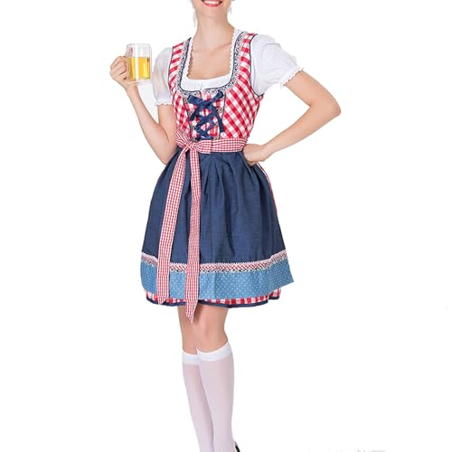 LIEROLYE Damen Dirndl 3-Teilig, Traditionelles Deutsches Oktoberfestkostüm für Festivals, Bayerisches Oktoberfestkostüm(Red,S) von LIEROLYE