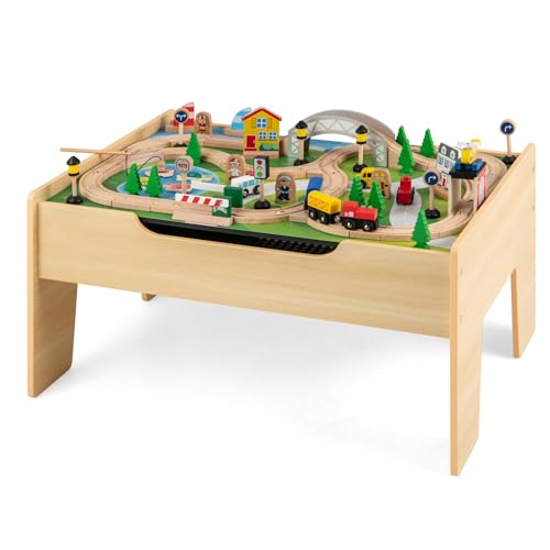LIFEZEAL Kinder Spieltisch mit Holzeisenbahn, 78 teiliges Kinderspielzeug Set Holz, Multifunktionaler Aktivitätstisch Bausteintisch Maltisch für Jungen & Mädchen, 79 x 51 x 15 cm LIFEZEAL Kinder Spieltisch mit Holzeisenbahn, 78 teiliges Kinderspielzeug Set Holz, Multifunktionaler Aktivitätstisch Bausteintisch Maltisch für Jungen & Mädchen, 79 x 51 x 15 cm von LIFEZEAL