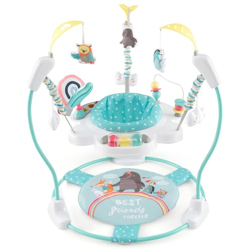 LIFEZEAL Lauflernwagen, Jumperoo Baby mit 360° drehenderm Sitz, Höhenverstellbare Lauflernhilfe mit 9 Spielzeuge, Spielcenter Jungle mit Lichtern & Melodien, für Babys und Kleinkinder (Blau) von LIFEZEAL