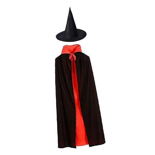 LIFKOME 2-teiliges Set Schwarz-rot Halloween-umhang Hexenhut Für Jungen Und Mädchen Kostüme Für Erwachsene von LIFKOME