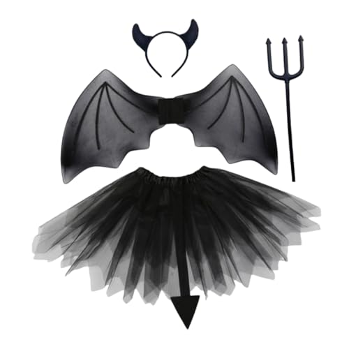 LIFKOME Halloween Teufel Kostüm Zubehör Set Flügel und Rock für Jungen und Mädchen Auftritt von LIFKOME