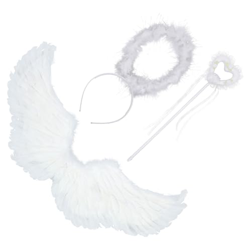 LIFKOME 1 Satz Federflügel Stirnband Partykostüm Flügel Cosplay-haarreifen Cosplay-fee-stick Engelskleid Für Mädchen Kostümzubehör Für Mädchen Engelskostüme Weiß Federkarton von LIFKOME