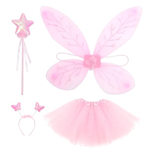 LIFKOME 1 Satz Prinzessinnenkleid Mit Flügeln Prinzessin Tutu-rock Fee Schmetterlings-outfit Für Mädchen Kostüm Dekorationen Make-up-stirnband Ballettröckchen Mädchen Stirnband Tuch Rosa von LIFKOME