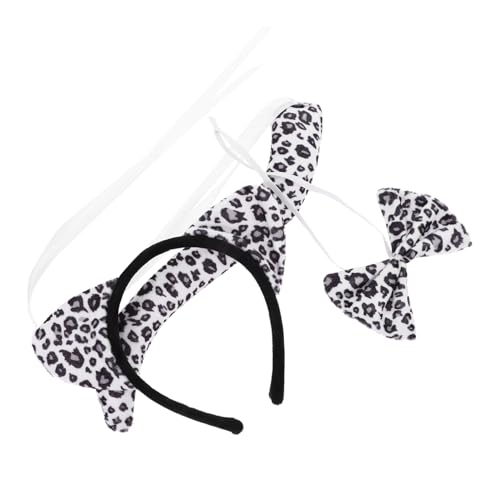 LIFKOME Leopardenohren Stirnband Tierkostüm Set Cosplay Fliege Party Stirnband Damen Kopfschmuck Foto Requisiten von LIFKOME