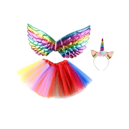 LIFKOME 1 Set Cosplay Kostü Headdress Regenbogenfarbene Engel Flügel Tüll Kurzrock Kit Einhorn Haarband Für ädchen Von 2 8 Jahren Regenbogen Stil von LIFKOME