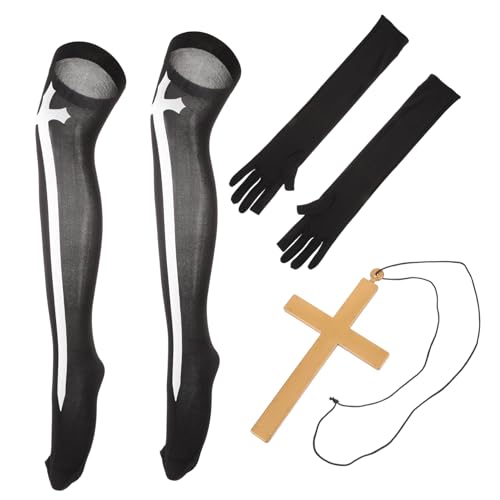 LIFKOME Halskette mit Kreuzanhänger Inklusive Nonnenkostüm für Damen Overknee-socken Handschuhe und Strümpfe Cosplay-zubehör LIFKOME Halskette mit Kreuzanhänger Inklusive Nonnenkostüm für Damen Overknee-socken Handschuhe und Strümpfe Cosplay-zubehör von LIFKOME