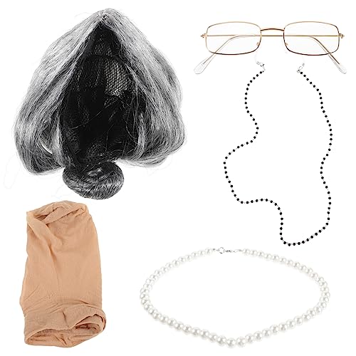 LIFKOME Kostüm-Set für Alte Dame für Mädchen Oma Rollenspiel-Requisiten Perücke für Alte Dame Cosplay-Set für Partys und Veranstaltungen von LIFKOME