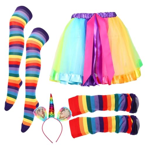 LIFKOME 1satz Regenbogen Kostümset Mit Tutu Rock Und Haarreif Für Karneval Halloween Und Mottopartys Einteiliges Für Erwachsene Elastisches Material Für Optimalen Komfort von LIFKOME