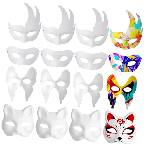 LIFKOME 12 Stück Teiliges Masken aus Weißem Papier Stabile Blanko Kostümmasken mit Schmetterling Katzen und Tierdesigns Leichtes Material zum Bemalen für Halloween Karneval Cosplay und von LIFKOME