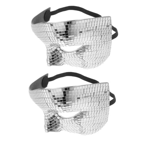 LIFKOME 2 Stück Disco Ball Glitzer Halbgesichtsmaske Reflexionsspiegel Maske für Halloween Karneval Party Tanzveranstaltungen Silber von LIFKOME