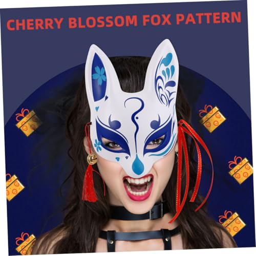 LIFKOME 2 Stück Japanische Halbgesichtsmaske Kirschblütenmuster Fuchs Design Atmungsaktive Robuste Party und Karnevalsmasken für Halloween Maskenball Cosplay und Gruppenevents von LIFKOME