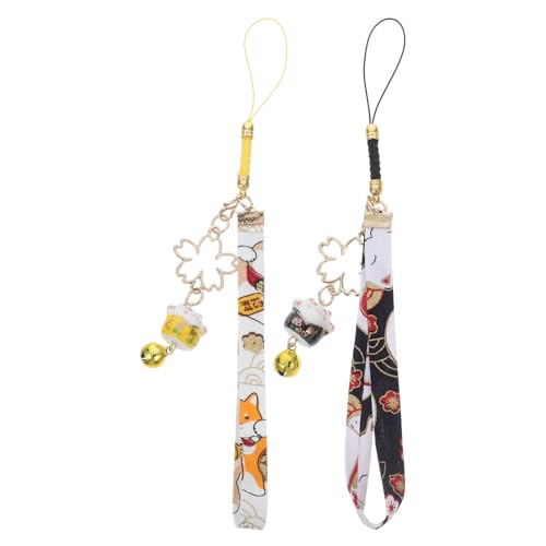LIFKOME 2 Stück Maneki Neko Schlüsselanhänger Glückskatze mit Glocken für Schlüssel Handtaschen und Handys Farbige Keramik Glücksbringer für Frauen Niedliche Deko und Geschenkidee von LIFKOME