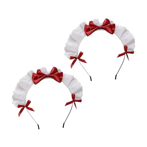 LIFKOME 2 Stück Teiliges Lolita Haarreif mit Spitzenschleife Bequemes Stoffmaterial Cosplay Haarschmuck für Mädchen Party und Tägliches Tragen Roter Haarschmuck von LIFKOME