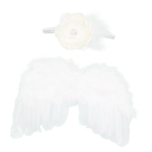 LIFKOME 2stücke Foto Requisiten Für Hundert Kostüm Mit Weißen Flügeln Und Beigen Blumenfedern Für Babyfotografie Und Besondere Anlässe von LIFKOME