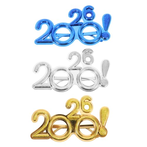 LIFKOME 3 Stück Teiliges Glitzer Brillen mit Ausrufezeichen Bunte Kunststoffrahmen in Blau Silber Gold Festliche Neujahrs-partybrillen für Silvester-fotozubehör Auffällige von LIFKOME