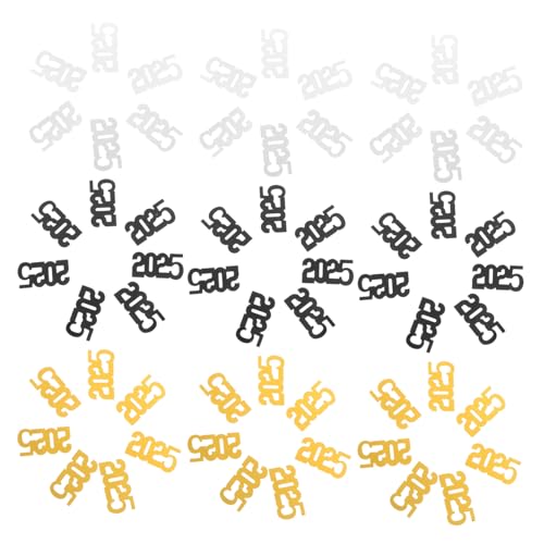 LIFKOME 3er Pack Neujahrs konfetti Schwarz Gold Silber Festliches Graduation Tischdeko für Abschlussfeier Silvester Kinderfreundlich Stilvolle Partydekoration mit Happy Year Aufschrift von LIFKOME