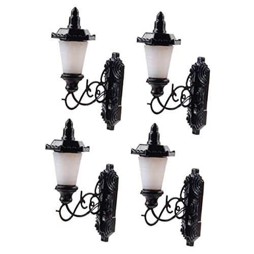 LIFKOME 4 Stück Miniatur Wandlampen Modell Schwarze Micro Landscape Lampen mit Warmgelbem Licht Dekorative Sandtisch Materialien für Puppenhäuser und Kompakt und Detailreich von LIFKOME