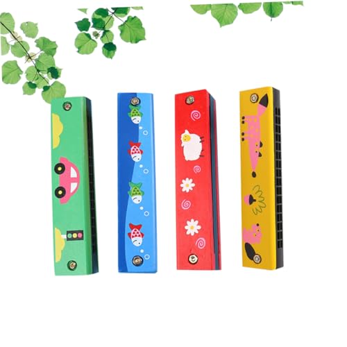 LIFKOME 4 Stück Teiliges Holz Mundharmonika für Doppelreihe Buntes Design Pädagogisches Musikinstrument Hören Feinmotorik und Kreativität Geeignet als Kinderspielzeug von LIFKOME