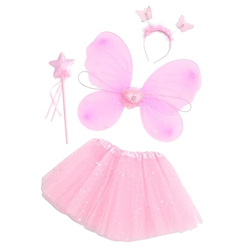 LIFKOME 4 Teiliges Schmetterlingskostü Für ädchen Glitzernde Flügel Bezaubernder Tüllrock Haarreif Und Zauberstab Perfekt Für Fasching Halloween Und Partys von LIFKOME