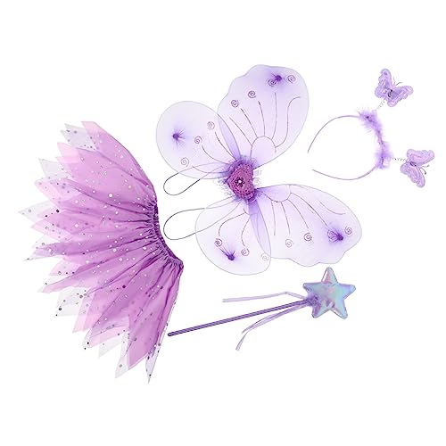 LIFKOME 4 Teiliges Set Für ädchen Mit Schmetterlingsflügeln Tüllrock Engel Flügel Zauberstab Und Haarband Perfekt Für Tanz Kostümpartys Und Karneval von LIFKOME