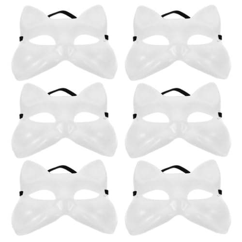 LIFKOME 6 Stück Katzenmasken Therian-Masken Weiße Katzenmasken Unbemalt Blanko Diy-Halloween-Masken Tiere Halbe Gesichter Anziehmasken Für Maskerade Cosplay-Party von LIFKOME