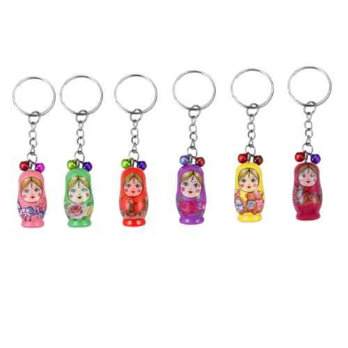 LIFKOME 6St Matroschka Auto Spielzeug verschachtelte Puppenanhänger Neuheit Puppe Schlüsselanhänger Mini-Babuschka-Puppe Minipuppe Farbiger Lackanhänger Taschendekore zum Aufhängen hölzern von LIFKOME