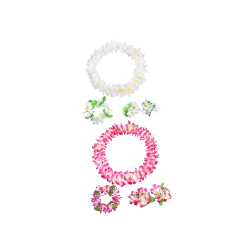 LIFKOME 8 Stück Teiliges Hawaii Blumenkranz Set Dichter Dicker Blumenschmuck als Halskette Haar und Armband Weiß und Rosa Natürliche Vielseitig für Party Hochzeit Strand und Fotorequisiten von LIFKOME